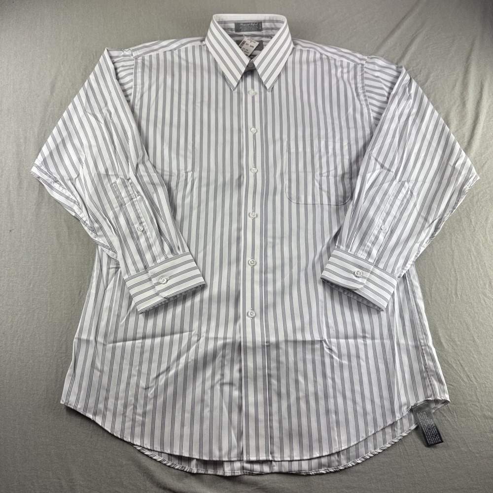 Vintage Stanford Pinpoint Oxford Shirt Men's 16 32 Blue Striped Wrinkle Free NEW